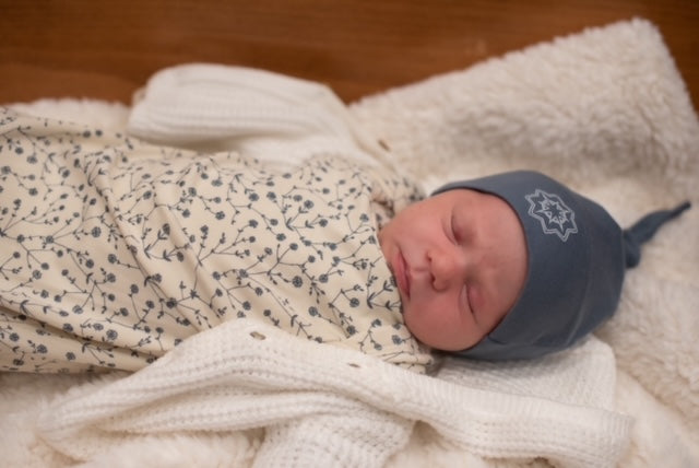 Floral Blue Organic Sleeper, Hat, and Swaddle Set